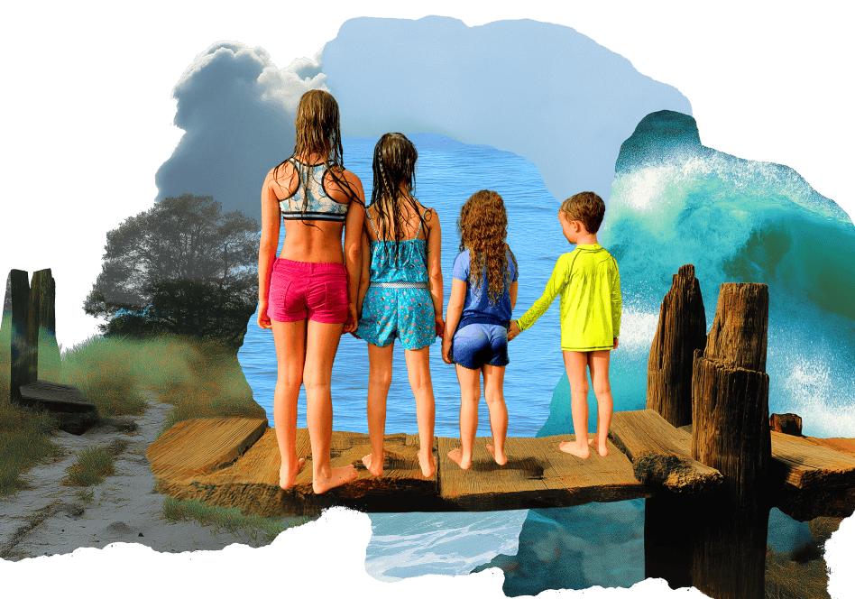 Children in warm community setting